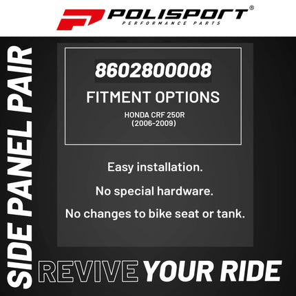 Polisport Motocross (MX) Replica Plastics Side Panels for Honda CRF 250R (2006-09) Dirt Bike - OEM Quality, Durable, Flexible & Perfect Fit - White