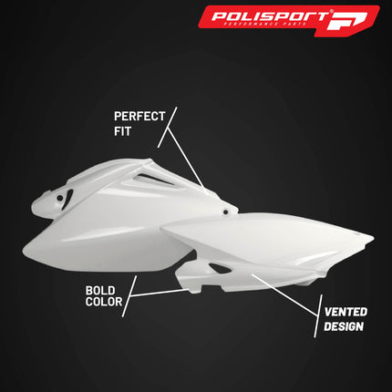 Polisport Motocross (MX) Replica Plastics Side Panels for Honda CRF 250R (2006-09) Dirt Bike - OEM Quality, Durable, Flexible & Perfect Fit - White