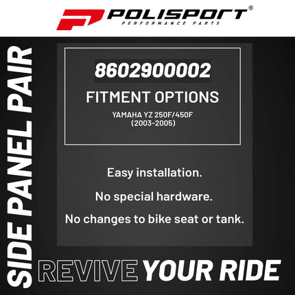 Polisport Motocross (MX) Replica Plastics Side Panels for Yamaha YZ 250F/450F (2006-09) Dirt Bike - OEM Quality, Durable, Flexible & Perfect Fit - Black
