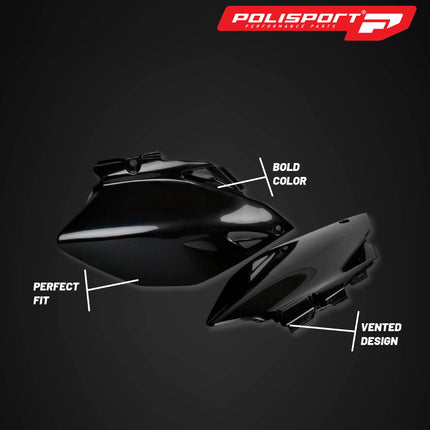 Polisport Motocross (MX) Replica Plastics Side Panels for Yamaha YZ 250F/450F (2006-09) Dirt Bike - OEM Quality, Durable, Flexible & Perfect Fit - Black
