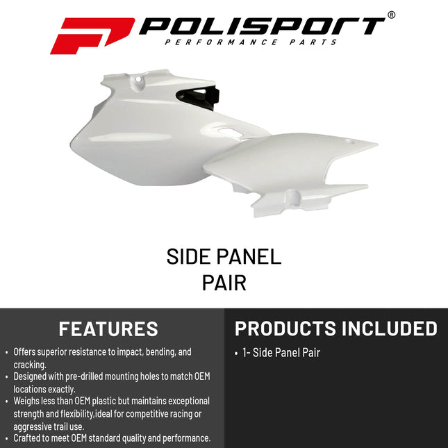 Polisport Motocross (MX) Replica Plastics Side Panels for Yamaha WR 250F/450F (2007-14) Dirt Bike - OEM Quality, Durable, Flexible & Perfect Fit - White/Black