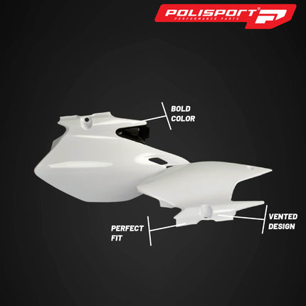 Polisport Motocross (MX) Replica Plastics Side Panels for Yamaha WR 250F/450F (2007-14) Dirt Bike - OEM Quality, Durable, Flexible & Perfect Fit - White/Black