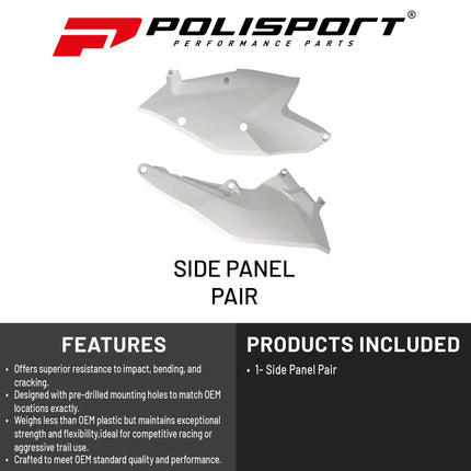 Polisport Motocross (MX) Replica Plastics Side Panels for KTM SX/XC250/XC300 (2017-18) Dirt Bike - OEM Quality, Durable, Flexible & Perfect Fit - White