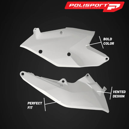 Polisport Motocross (MX) Replica Plastics Side Panels for KTM SX/XC250/XC300 (2017-18) Dirt Bike - OEM Quality, Durable, Flexible & Perfect Fit - White