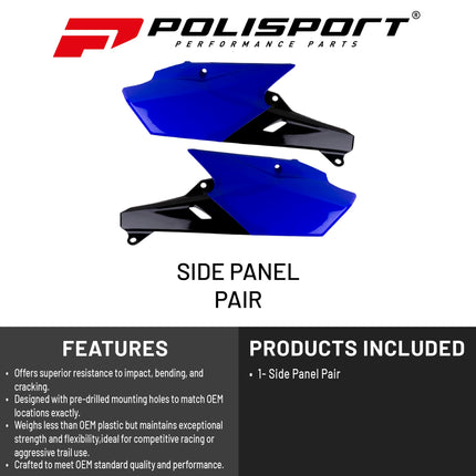 Polisport Motocross (MX) Replica Plastics Side Panels for Yamaha WR 250F450F (14-19), YZ 250F/250FX (14-19), YZ 450F/450FX (14-18) Dirt Bike - OEM Quality, Durable, Flexible & Perfect Fit - Blue/Blk