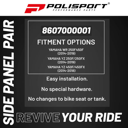 Polisport Motocross (MX) Replica Plastics Side Panels for Yamaha WR 250F450F (14-19), YZ 250F/250FX (14-19), YZ 450F/450FX (14-18) Dirt Bike - OEM Quality, Durable, Flexible & Perfect Fit - Blue/Blk