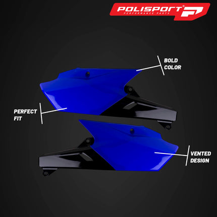 Polisport Motocross (MX) Replica Plastics Side Panels for Yamaha WR 250F450F (14-19), YZ 250F/250FX (14-19), YZ 450F/450FX (14-18) Dirt Bike - OEM Quality, Durable, Flexible & Perfect Fit - Blue/Blk