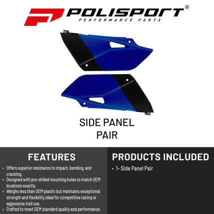 Polisport Motocross (MX) Replica Plastics Side Panels for Yamaha YZ 85 (2015-21) Dirt Bike - OEM Quality, Durable, Flexible & Perfect Fit - Blue/Black