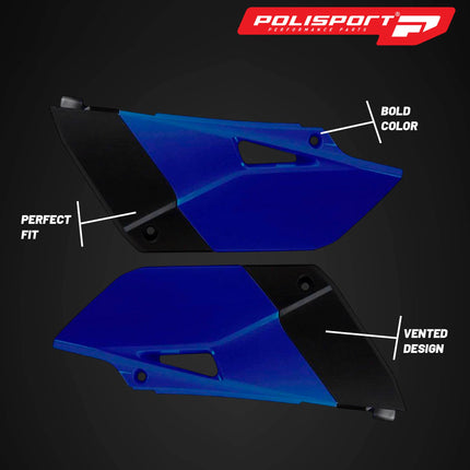 Polisport Motocross (MX) Replica Plastics Side Panels for Yamaha YZ 85 (2015-21) Dirt Bike - OEM Quality, Durable, Flexible & Perfect Fit - Blue/Black