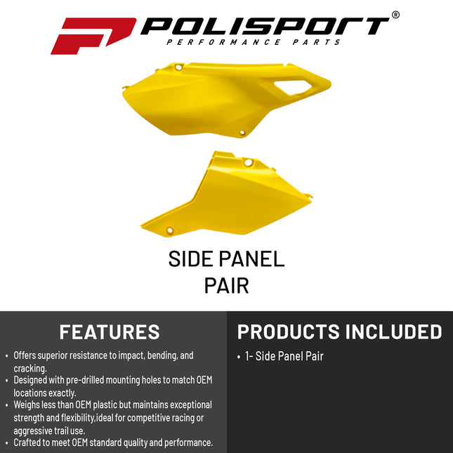Polisport Motocross (MX) Restyling Side Panels for Suzuki DR-Z400 (2000-24) Dirt Bike - OEM Quality, Durable, Flexible & Perfect Fit - Yellow