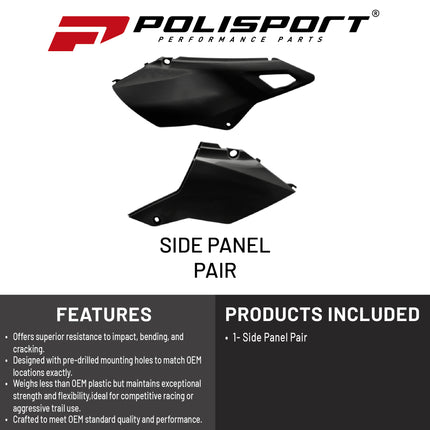 Polisport Motocross (MX) Restyling Side Panels for Suzuki DR-Z400 (2000-24) Dirt Bike - OEM Quality, Durable, Flexible & Perfect Fit - Black