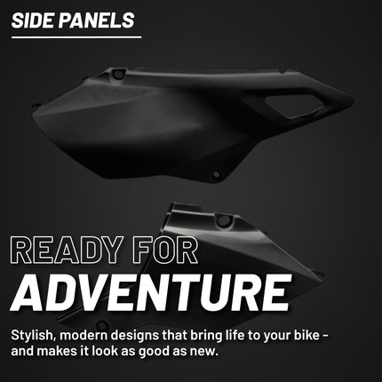 Polisport Motocross (MX) Restyling Side Panels for Suzuki DR-Z400 (2000-24) Dirt Bike - OEM Quality, Durable, Flexible & Perfect Fit - Black