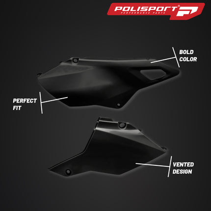 Polisport Motocross (MX) Restyling Side Panels for Suzuki DR-Z400 (2000-24) Dirt Bike - OEM Quality, Durable, Flexible & Perfect Fit - Black