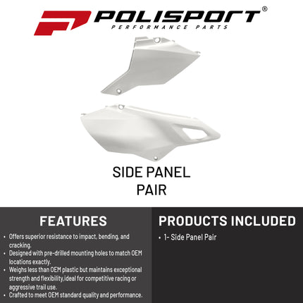 Polisport Motocross (MX) Restyling Side Panels for Suzuki DR-Z400 (2000-24) Dirt Bike - OEM Quality, Durable, Flexible & Perfect Fit - White