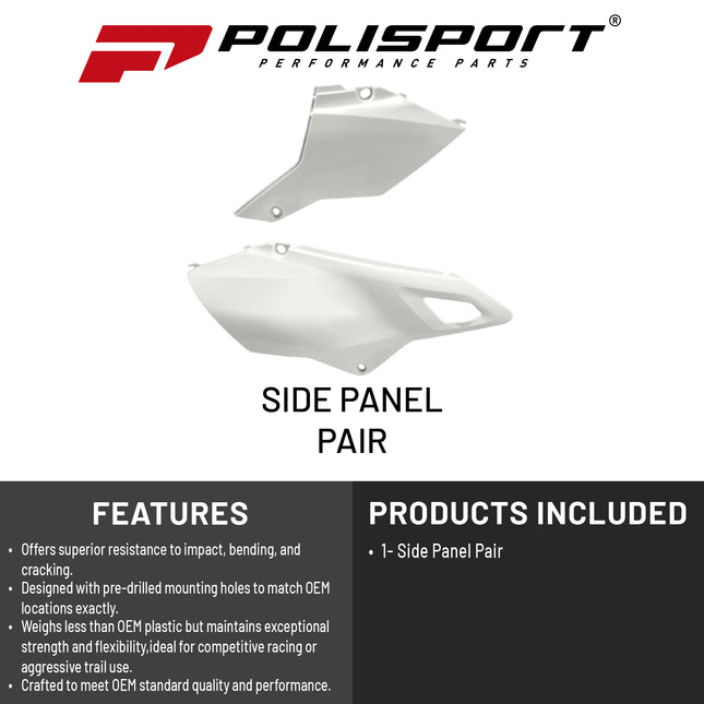 Polisport Motocross (MX) Restyling Side Panels for Suzuki DR-Z400 (2000-24) Dirt Bike - OEM Quality, Durable, Flexible & Perfect Fit - White
