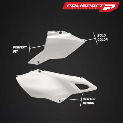 Polisport Motocross (MX) Restyling Side Panels for Suzuki DR-Z400 (2000-24) Dirt Bike - OEM Quality, Durable, Flexible & Perfect Fit - White
