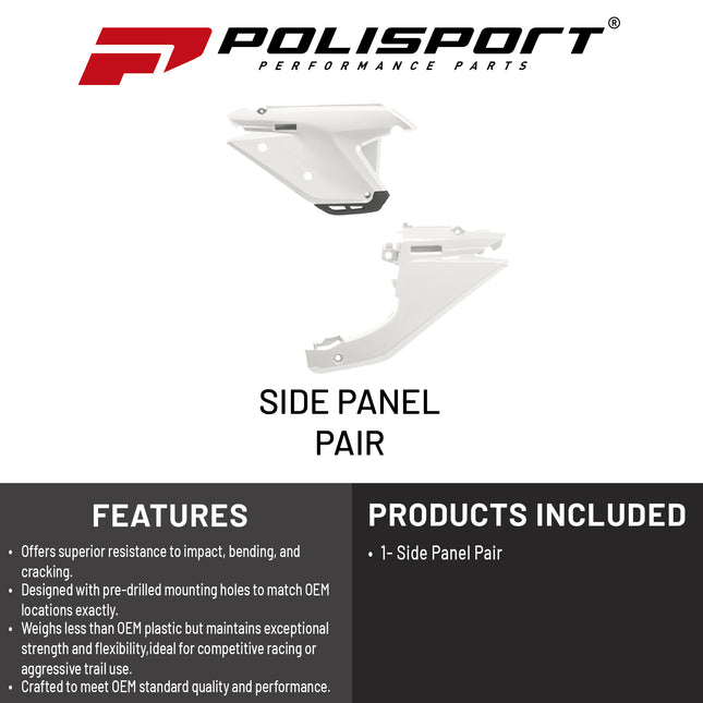 Polisport Motocross (MX) Replica Plastics Side Panels for Sherco SE/SEF (2025) Dirt Bike - OEM Quality, Durable, Flexible & Perfect Fit - White