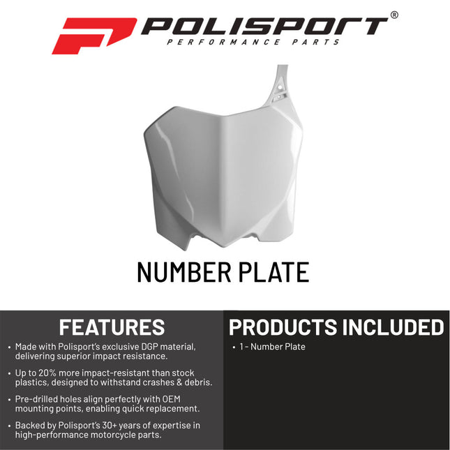 Polisport Motocross Motorcycles (MX) Number Plate for Honda CRF250R (2010-2013 & 2019-2023), CRF450R (2009-2012) Dirt Bikes - OEM Replica in Durable Gloss Polypropylene (DGP) - White