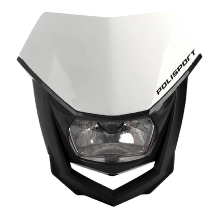 Polisport Halo Headlight for Motorbikes, Dirt Bikes, Motorcycles (MX, Enduro Racing & Riding) - LED Headlight, Universal Mounting System, DOT, ECE, & SAE Certified - White/Black