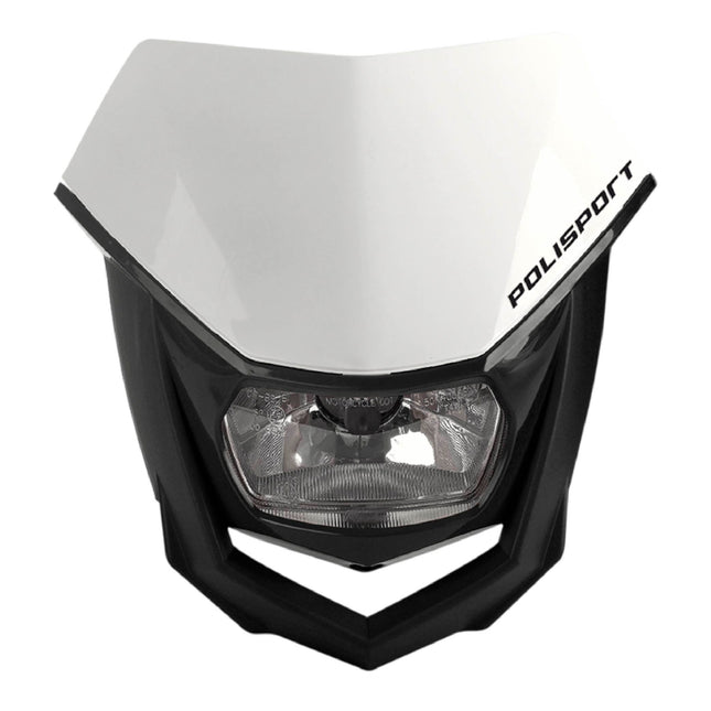Polisport Halo Headlight for Motorbikes, Dirt Bikes, Motorcycles (MX, Enduro Racing & Riding) - LED Headlight, Universal Mounting System, DOT, ECE, & SAE Certified - White/Black