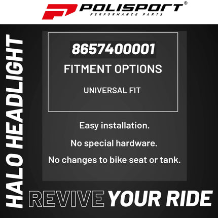 Polisport Halo Headlight for Motorbikes, Dirt Bikes, Motorcycles (MX, Enduro Racing & Riding) - LED Headlight, Universal Mounting System, DOT, ECE, & SAE Certified - White/Black