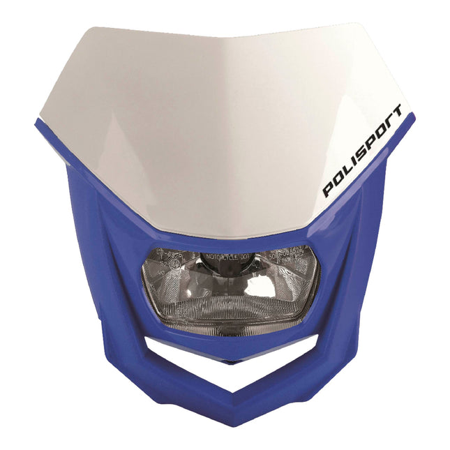 Polisport Halo Headlight for Motorbikes, Dirt Bikes, Motorcycles (MX, Enduro Racing & Riding) - LED Headlight, Universal Mounting System, DOT, ECE, & SAE Certified - White/Blue