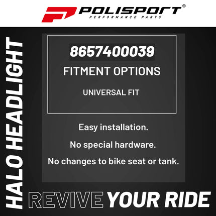 Polisport Halo Headlight for Motorbikes, Dirt Bikes, Motorcycles (MX, Enduro Racing & Riding) - LED Headlight, Universal Mounting System, DOT, ECE, & SAE Certified - White/Blue
