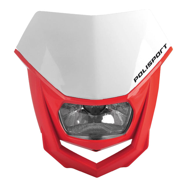 Polisport Halo Headlight for Motorbikes, Dirt Bikes, Motorcycles (MX, Enduro Racing & Riding) - LED Headlight, Universal Mounting System, DOT, ECE, & SAE Certified - White/Red