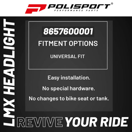 Polisport LMX Halogen Motorcycle Headlight - Universal Fitment,  Powerful and Durable Front Light for Enduro, Off-Road, and Street Bikes - Superior Night Visibility with Bright Halogen Bulb - White