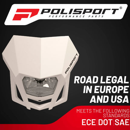 Polisport LMX Halogen Motorcycle Headlight - Universal Fitment,  Powerful and Durable Front Light for Enduro, Off-Road, and Street Bikes - Superior Night Visibility with Bright Halogen Bulb - White