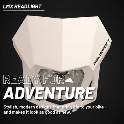 Polisport LMX Halogen Motorcycle Headlight - Universal Fitment,  Powerful and Durable Front Light for Enduro, Off-Road, and Street Bikes - Superior Night Visibility with Bright Halogen Bulb - White