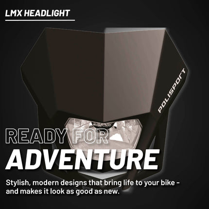 Polisport LMX Halogen Motorcycle Headlight - Universal Fitment,  Powerful and Durable Front Light for Enduro, Off-Road, and Street Bikes - Superior Night Visibility with Bright Halogen Bulb - Black