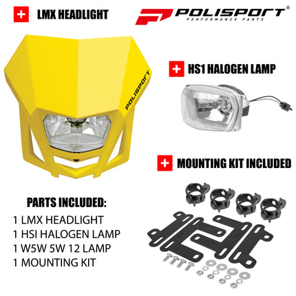 Polisport LMX Halogen Motorcycle Headlight - Universal Fitment,  Powerful and Durable Front Light for Enduro, Off-Road, and Street Bikes - Superior Night Visibility with Bright Halogen Bulb - Yellow