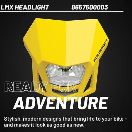 Polisport LMX Halogen Motorcycle Headlight - Universal Fitment,  Powerful and Durable Front Light for Enduro, Off-Road, and Street Bikes - Superior Night Visibility with Bright Halogen Bulb - Yellow