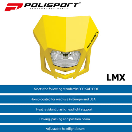Polisport LMX Halogen Motorcycle Headlight - Universal Fitment,  Powerful and Durable Front Light for Enduro, Off-Road, and Street Bikes - Superior Night Visibility with Bright Halogen Bulb - Yellow
