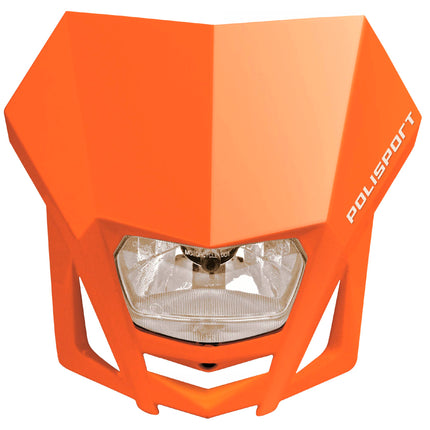 Polisport LMX Halogen Motorcycle Headlight - Universal Fitment,  Powerful and Durable Front Light for Enduro, Off-Road, and Street Bikes - Superior Night Visibility with Bright Halogen Bulb - Orange