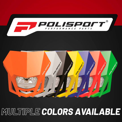 Polisport LMX Halogen Motorcycle Headlight - Universal Fitment,  Powerful and Durable Front Light for Enduro, Off-Road, and Street Bikes - Superior Night Visibility with Bright Halogen Bulb - Orange