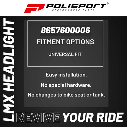 Polisport LMX Halogen Motorcycle Headlight - Universal Fitment,  Powerful and Durable Front Light for Enduro, Off-Road, and Street Bikes - Superior Night Visibility with Bright Halogen Bulb - Red