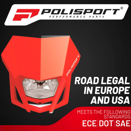 Polisport LMX Halogen Motorcycle Headlight - Universal Fitment,  Powerful and Durable Front Light for Enduro, Off-Road, and Street Bikes - Superior Night Visibility with Bright Halogen Bulb - Red