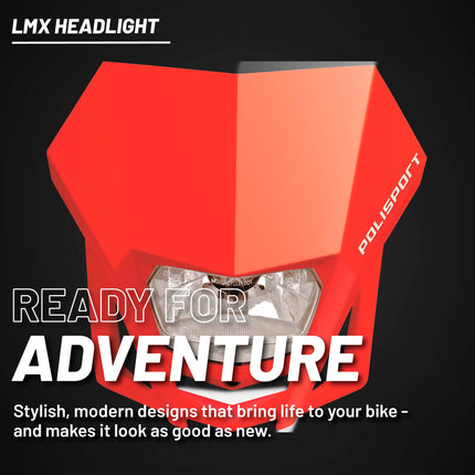 Polisport LMX Halogen Motorcycle Headlight - Universal Fitment,  Powerful and Durable Front Light for Enduro, Off-Road, and Street Bikes - Superior Night Visibility with Bright Halogen Bulb - Red