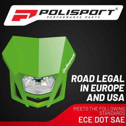 Polisport LMX Halogen Headlight for Motorcycles - Superior Night Riding Companion with Bright Halogen Lamp (Green)