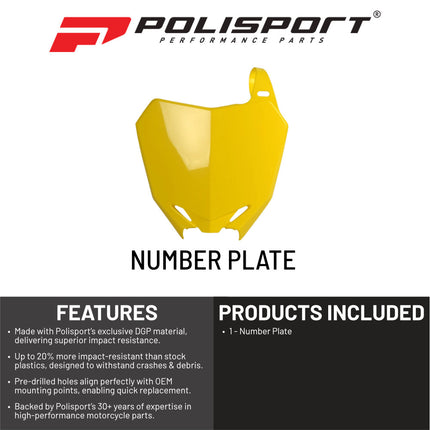 Polisport Motocross Motorcycles (MX) Number Plate for Suzuki RMZ250 (2010-2018), RMZ450 (2008-2017) Dirt Bikes - OEM Replica in Durable Gloss Polypropylene (DGP) - Yellow