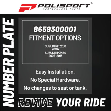 Polisport Motocross Motorcycles (MX) Number Plate for Suzuki RMZ250 (2010-2018), RMZ450 (2008-2017) Dirt Bikes - OEM Replica in Durable Gloss Polypropylene (DGP) - Yellow