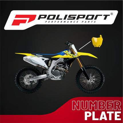 Polisport Motocross Motorcycles (MX) Number Plate for Suzuki RMZ250 (2010-2018), RMZ450 (2008-2017) Dirt Bikes - OEM Replica in Durable Gloss Polypropylene (DGP) - Yellow