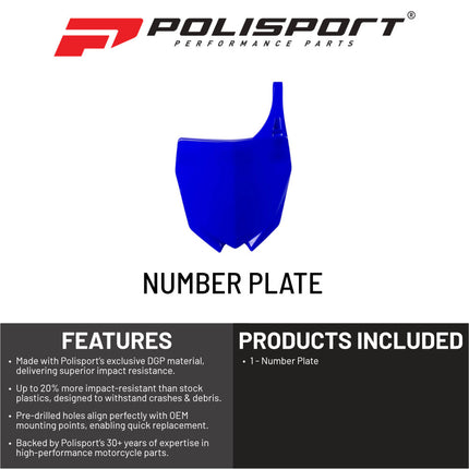Polisport Motocross Motorcycles (MX) Number Plate for Yamaha YZ85 (2015-2024), YZ65 (2019-2024) Dirt Bikes - OEM Replica in Durable Gloss Polypropylene (DGP), Motocross Plastics - Blue