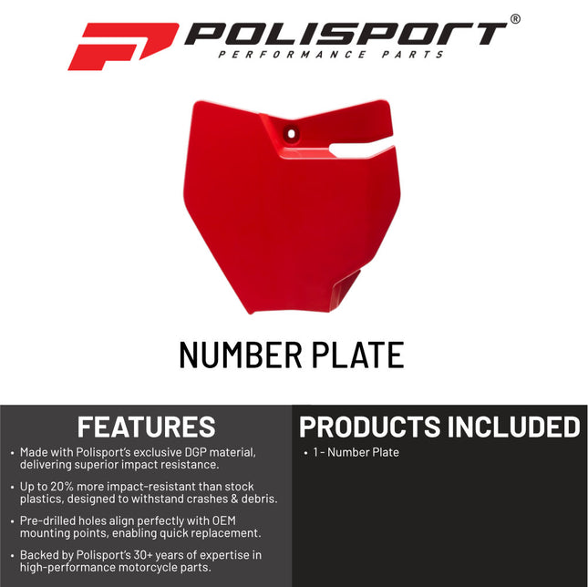 Polisport Motocross Motorcycles (MX) Number Plate - Fits GasGas MC 65 (21-2023) Dirt Bikes - OEM Replica in Durable Gloss Polypropylene (DGP), Motocross Plastics - Red