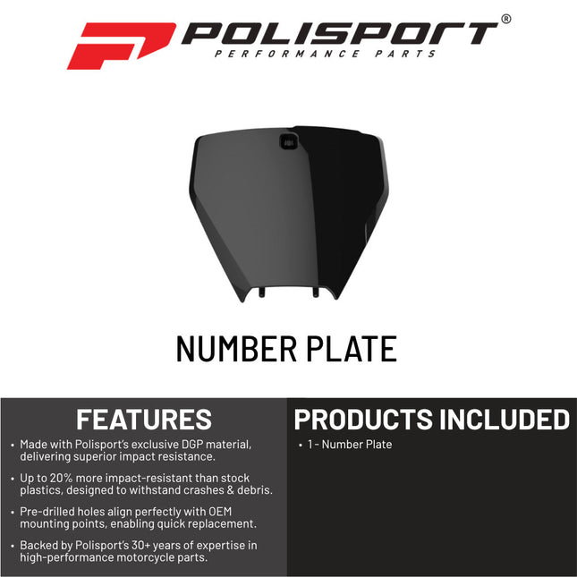 Polisport Motocross Motorcycles (MX) Number Plate for Husqvarna TC125, FC250/350/450 (2016-2018) Dirt Bikes - OEM Replica in Durable Gloss Polypropylene (DGP), Motocross Plastics - Black