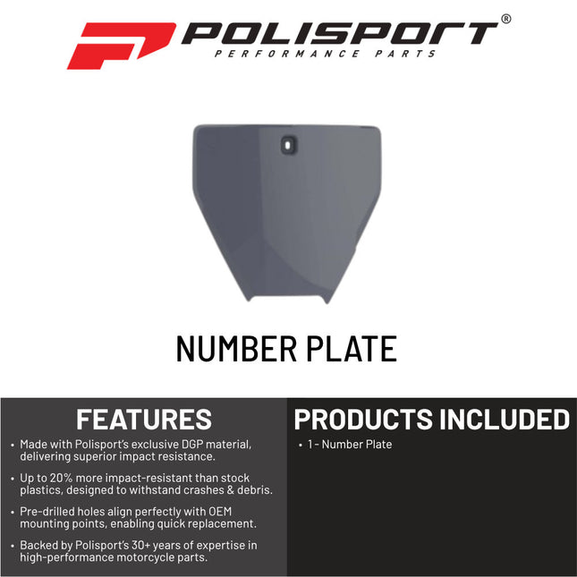 Polisport Motocross Motorcycles (MX) Number Plate for Husqvarna TC125, FC250/350/450 (2016-2018) Dirt Bikes - OEM Replica in Durable Gloss Polypropylene (DGP), Motocross Plastics - Grey