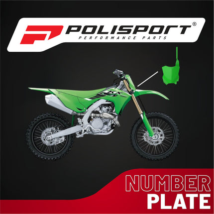 Polisport Motocross Motorcycles (MX) Number Plate for Kawasaki KX450F (2016-2025), KX250F (2017-2024) Dirt Bikes - OEM Replica in Durable Gloss Polypropylene (DGP), Motocross Plastics - Green