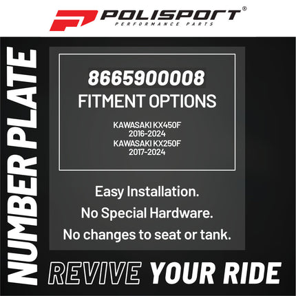 Polisport Motocross Motorcycles (MX) Number Plate for Kawasaki KX450F (2016-2024) / KX250F (2017-2024) Dirt Bikes - OEM Fit, Durable Injection-Molded Plastic - Race-Ready Replacement Plate, Black
